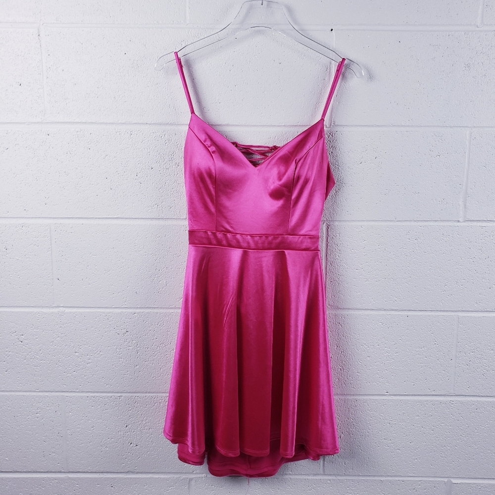 City Studio Junior Size 9 Satin Fit & Flare Homecoming Formal Dress Hot Pink - Picture 3 of 12